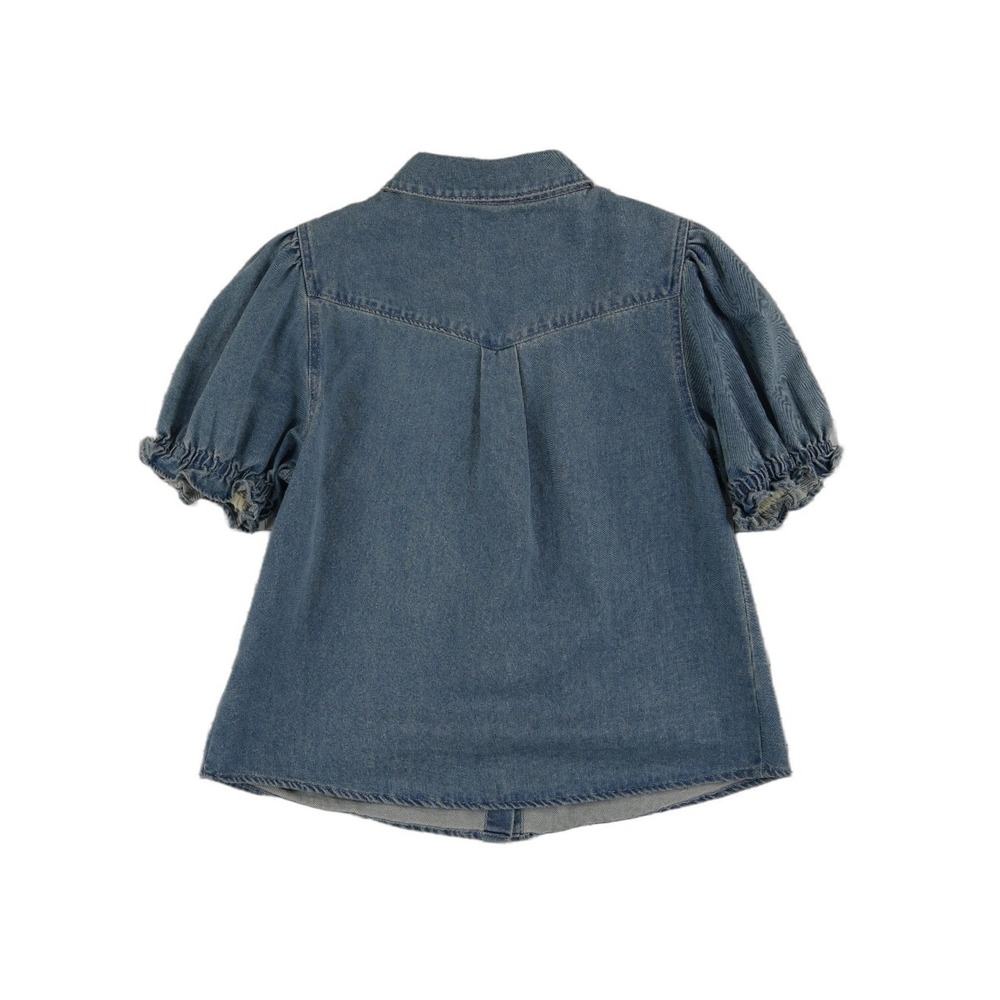 Dear John Denim Jean Puff Sleeve Pearl Button Top Womens Size Small 100% Cotton - Picture 3 of 5